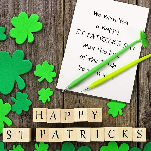 16 Pcs St. Patrick's Day Ballpoint Pens – 0.5mm Black Gel Ink – Shamrock & Green - Picture 4 of 7